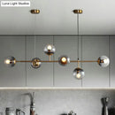 GobekUsa Smoke Grey Glass Island Pendant Light - Nordic Style with 6 Bulbs and Brass Finish - Ideal for Restaurants