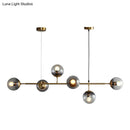 GobekUsa Smoke Grey Glass Island Pendant Light - Nordic Style with 6 Bulbs and Brass Finish - Ideal for Restaurants