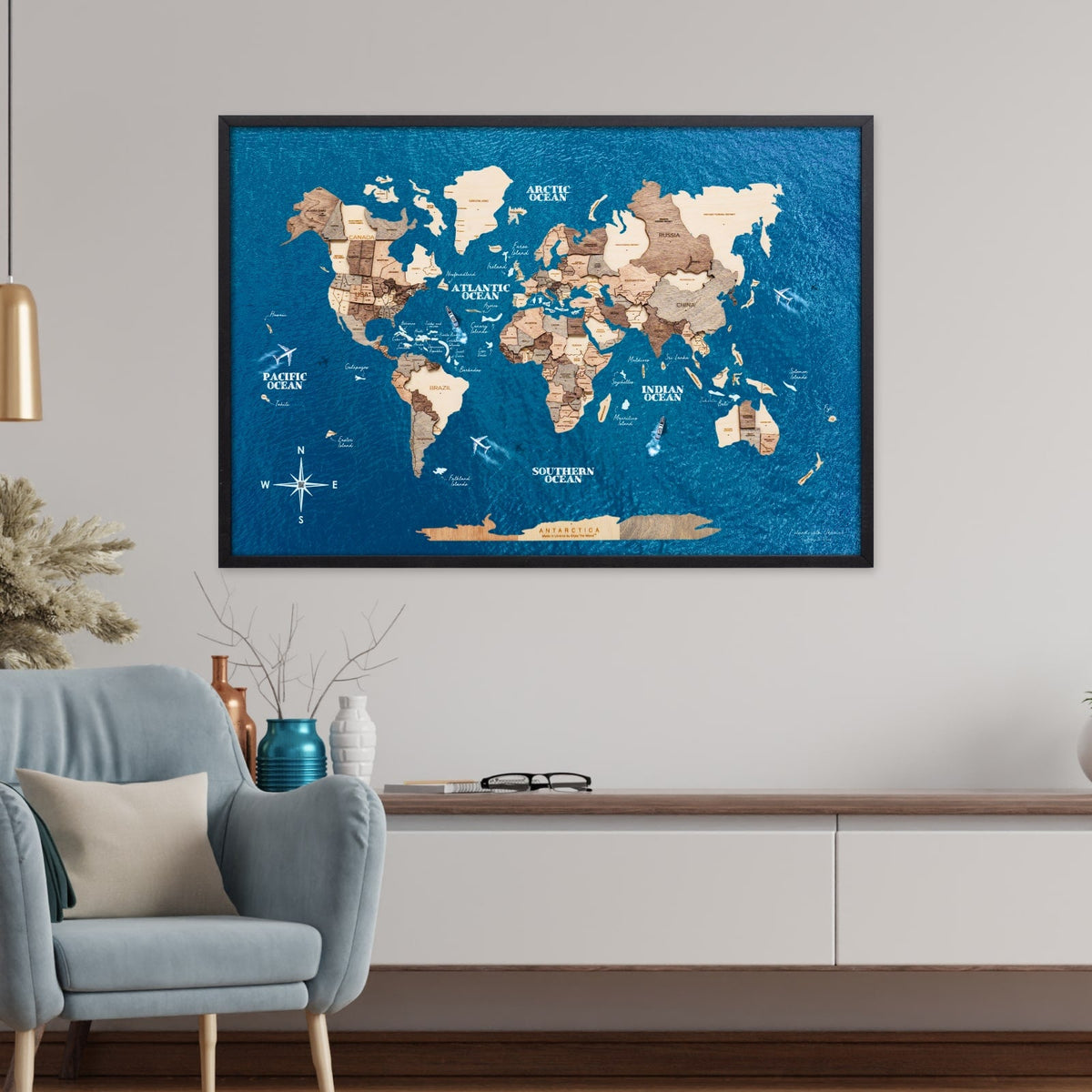 3D Wooden Panel World Map - Smokey, photo 14 of 17