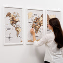 Triptych Wall Art - Wooden World Map (Smokey)