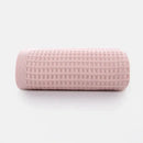 Soft gray blush & blue cotton waffle towel bath set for bathroom by Decorbites