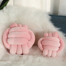 Soft pink velvet knotted ball round pillow for bedroom decor by Decorbites