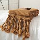 GobekUsa Knit Throw Blanket Ivory Pink Solid Soft Plaid Tassels 50"x62"