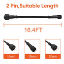 Solar Extension Cable 5m16.4 Feet Extender Wires Cords Two Core with Plug Waterproof IP65 for Solar Flood Lights Solar Street Lights