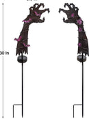 Solar Halloween Yard Decorations, Outdoor LED Solar Powered Ghost Hand Halloween Pathway Lights, Metal Garden Stakes Lawn Yard Ornament, Set of 2