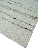 Solid 5x8 and 8x10 Ivory and brown Woolen Chunky and Soft Berber Area Rug | BER4