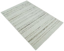 Solid 5x8 and 8x10 Ivory and brown Woolen Chunky and Soft Berber Area Rug | BER4