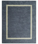 Solid 8x10 Gray and Beige Handmade Modern Scandinavian Wool Area Rug | SOL1