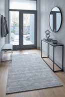Solid Blue and Silver Hand-Loomed Wool and Viscose Area Rug 5x8 - Luxurious Blend