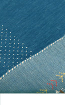 Hand Loomed Wool Area Rug Solid Blue Border Design with Accents by The Rug Decor
