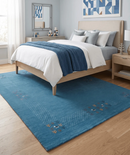 Hand Loomed Wool Area Rug Solid Blue Border Design with Accents by The Rug Decor