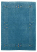 Hand Loomed Wool Area Rug Solid Blue Border Design with Accents by The Rug Decor