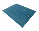 Hand Loomed Wool Area Rug Solid Blue Border Design with Accents by The Rug Decor