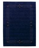 Hand Loomed Blue Wool Area Rug - Red and White Border Patterns by The Rug Decor