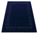 Hand Loomed Blue Wool Area Rug - Red and White Border Patterns by The Rug Decor
