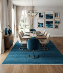 Solid Blue Hand Knotted Wool Area Rug 8x10 - Contemporary
