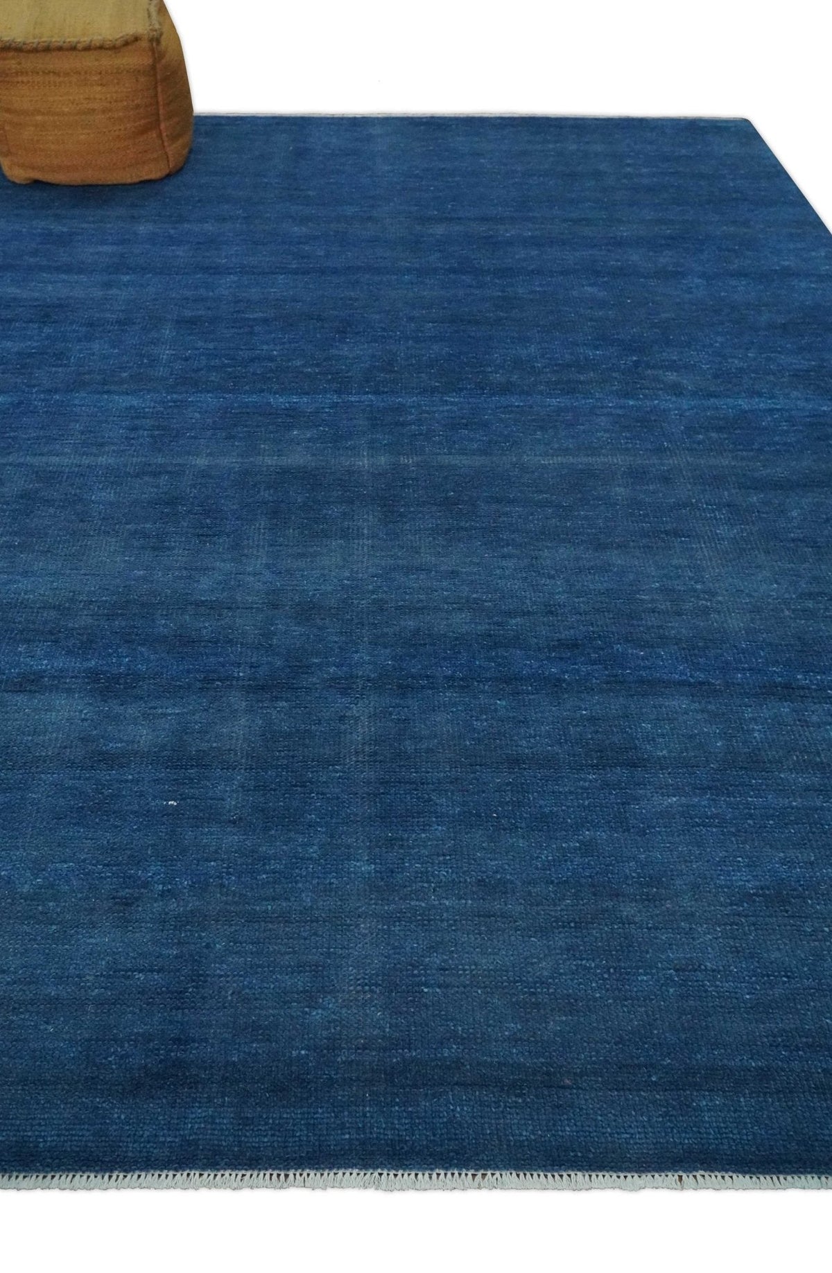 Solid Blue Hand Knotted Wool Area Rug 8x10 - Contemporary, photo 7 of 14