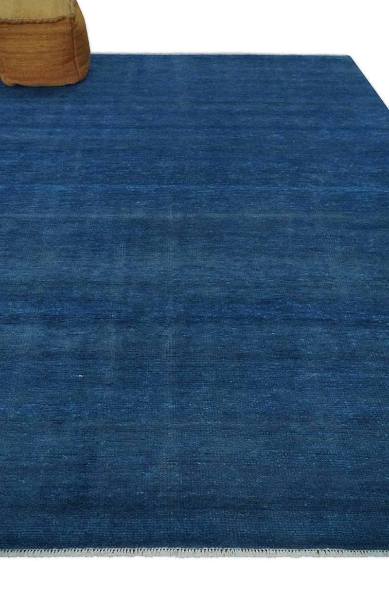 Solid Blue Hand Knotted Wool Area Rug 8x10 - Contemporary, photo 7 of 14