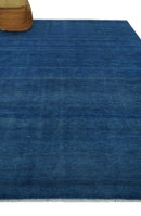 Solid Blue Hand Knotted Wool Area Rug 8x10 - Contemporary