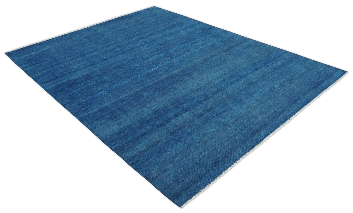 Solid Blue Hand Knotted Wool Area Rug 8x10 - Contemporary, photo 12 of 14