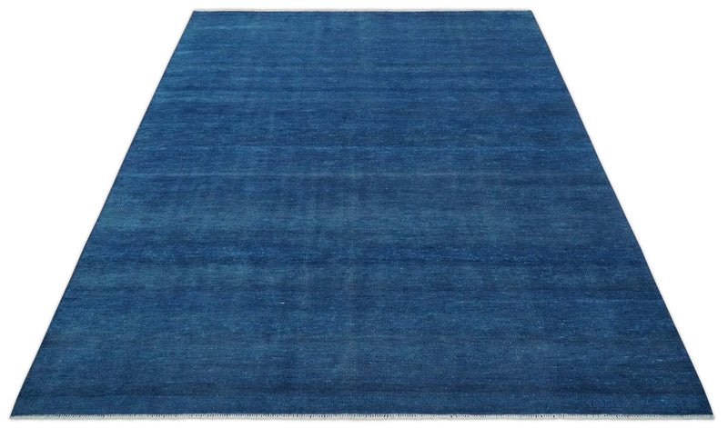 Solid Blue Hand Knotted Wool Area Rug 8x10 - Contemporary, photo 13 of 14