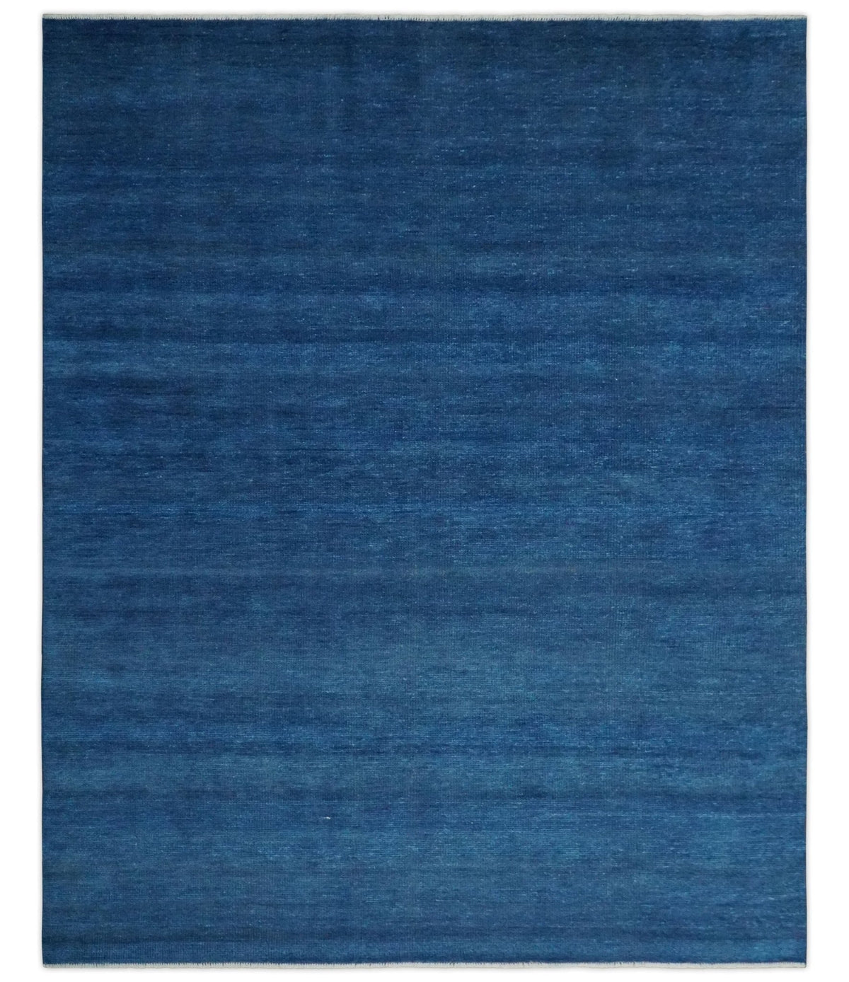 Solid Blue Hand Knotted Wool Area Rug 8x10 - Contemporary