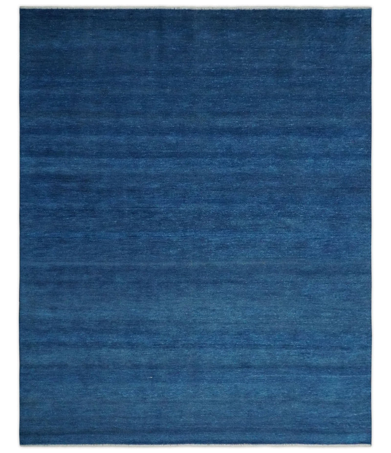 Solid Blue Hand Knotted Wool Area Rug 8x10 - Contemporary