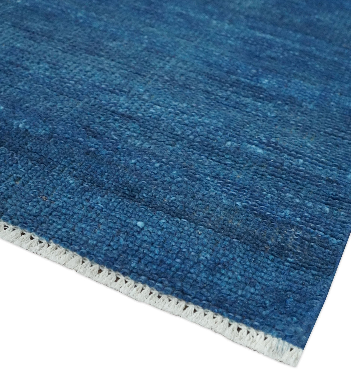 Solid Blue Hand Knotted Wool Area Rug 8x10 - Contemporary, photo 9 of 14