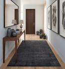 Charcoal Black Hand Woven Wool Area Rug 5x7 - Scandinavian Flatweave