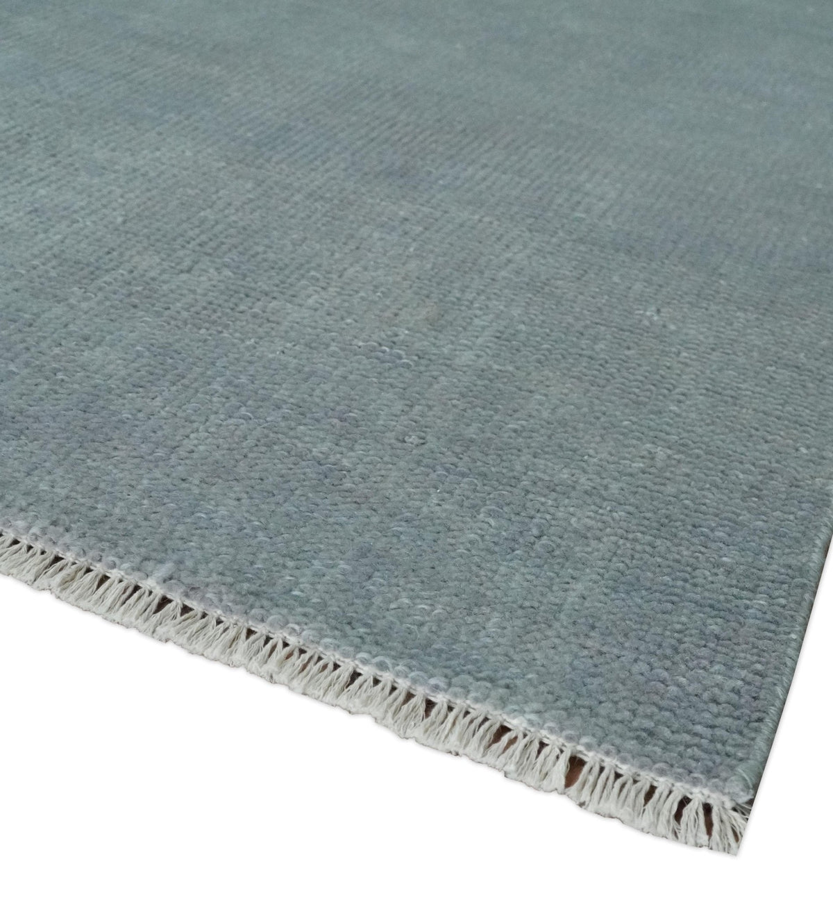 Solid Gray Hand Knotted Wool Area Rug - Modern Contemporary Artisanal Weave Design, photo 8 of 13