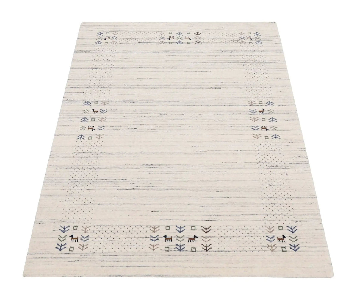 Ivory Hand Loomed Wool Area Rug With Geometric Border Pattern, photo 4 of 12