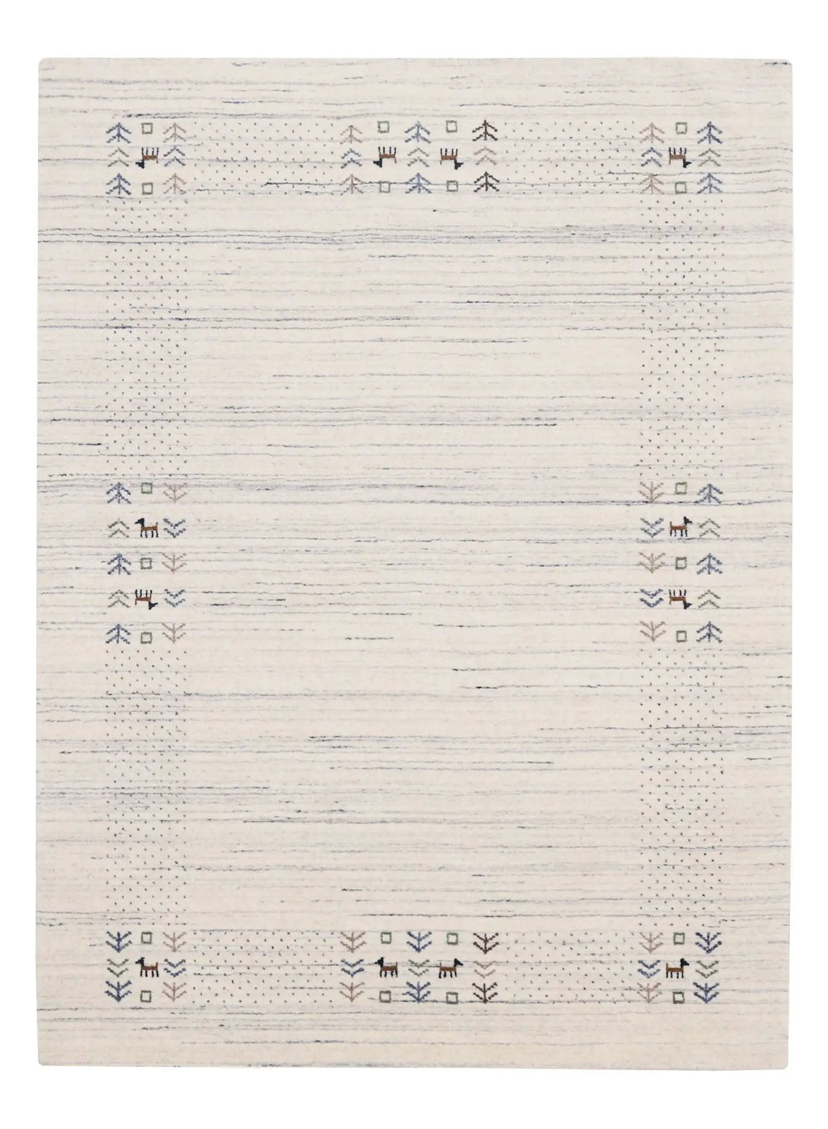 Ivory Hand Loomed Wool Area Rug With Geometric Border Pattern