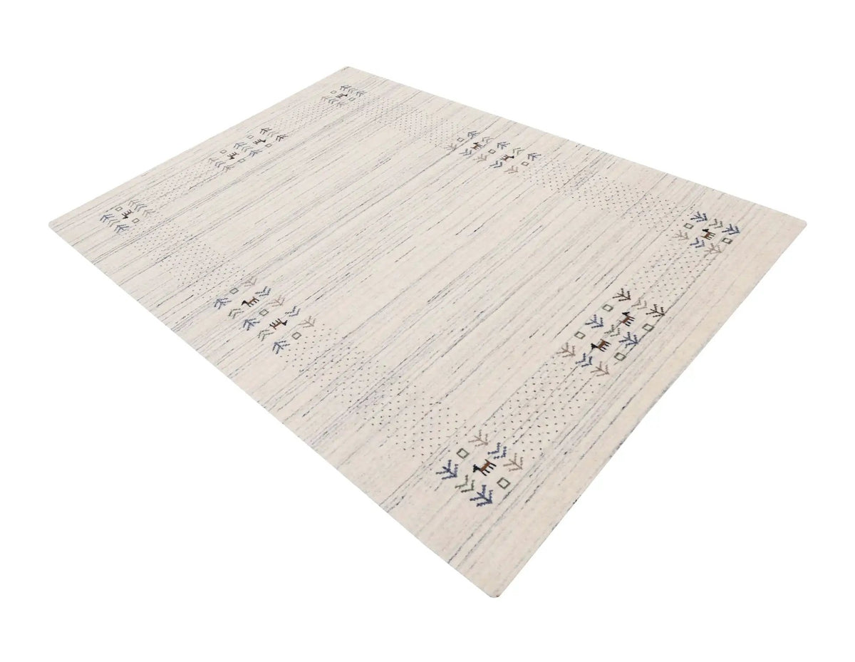 Ivory Hand Loomed Wool Area Rug With Geometric Border Pattern, photo 5 of 12