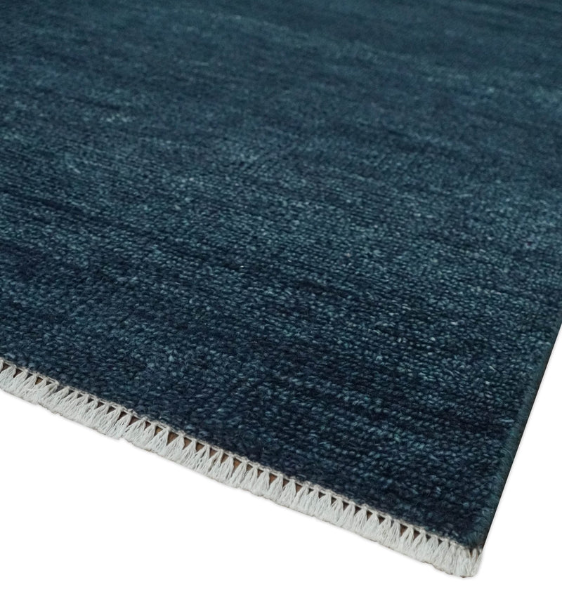 Solid Midnight Blue Hand knotted Modern 8x10 wool Area Rug