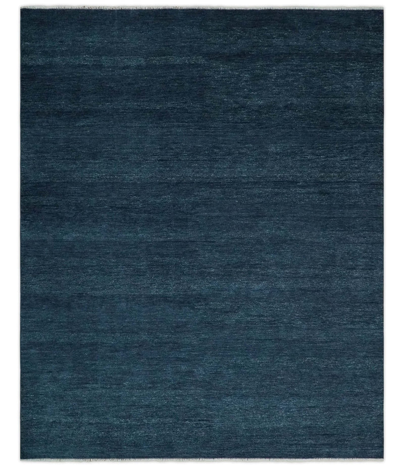 Solid Midnight Blue Hand knotted Modern 8x10 wool Area Rug