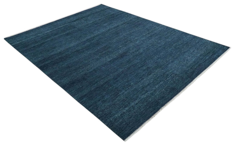 Solid Midnight Blue Hand knotted Modern 8x10 wool Area Rug