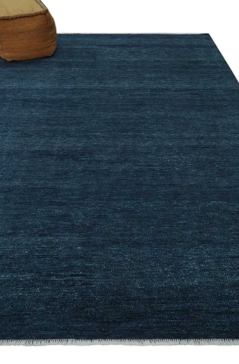 Solid Midnight Blue Hand knotted Modern 8x10 wool Area Rug