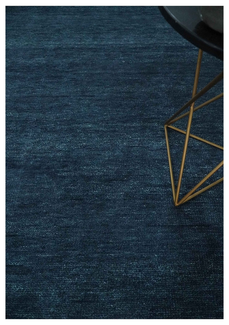 Solid Midnight Blue Hand knotted Modern 8x10 wool Area Rug