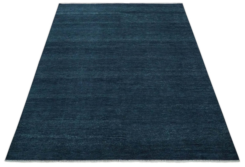 Solid Midnight Blue Hand knotted Modern 8x10 wool Area Rug