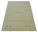 Solid Plain Beige and Charcoal Hand loom 4.6x7 wool area Rug