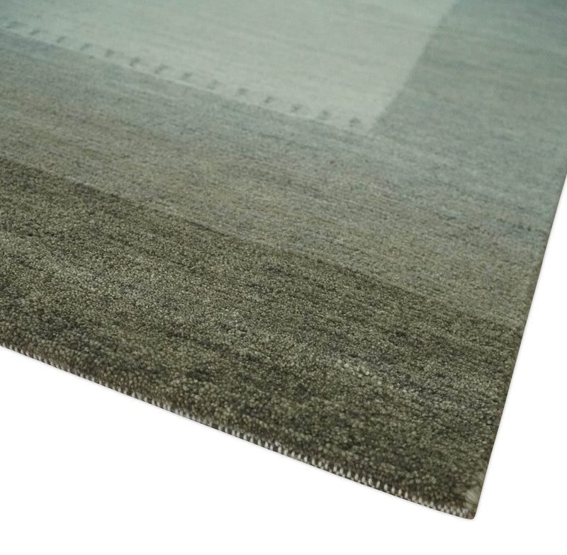 Solid Plain Ivory and Charcoal 5.6x8 wool and Art Silk Area Rug