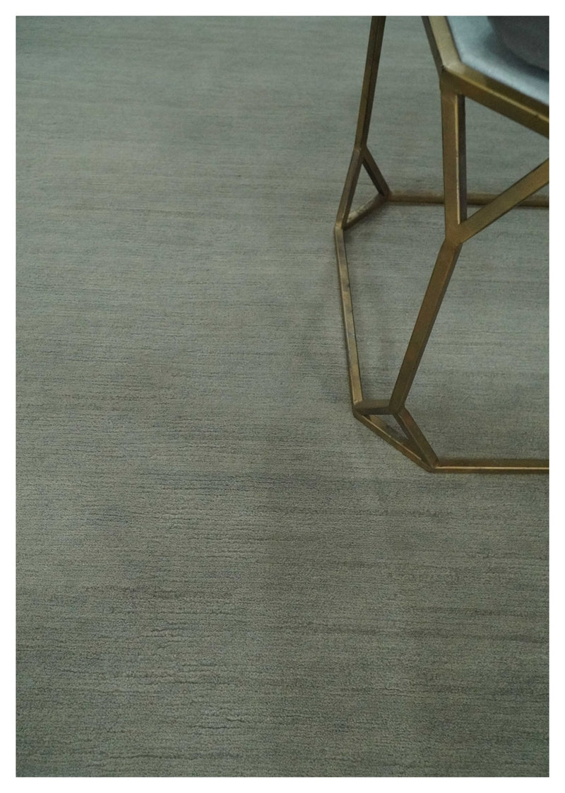 Solid Plain Ivory and Charcoal 5.6x8 wool and Art Silk Area Rug