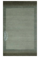 Solid Plain Ivory and Charcoal 5.6x8 wool and Art Silk Area Rug