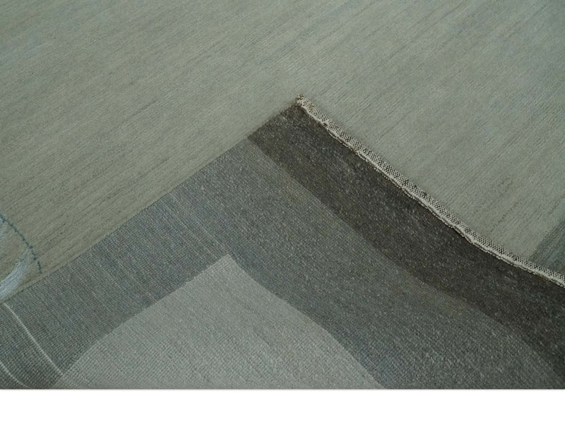 Solid Plain Ivory and Charcoal 5.6x8 wool and Art Silk Area Rug