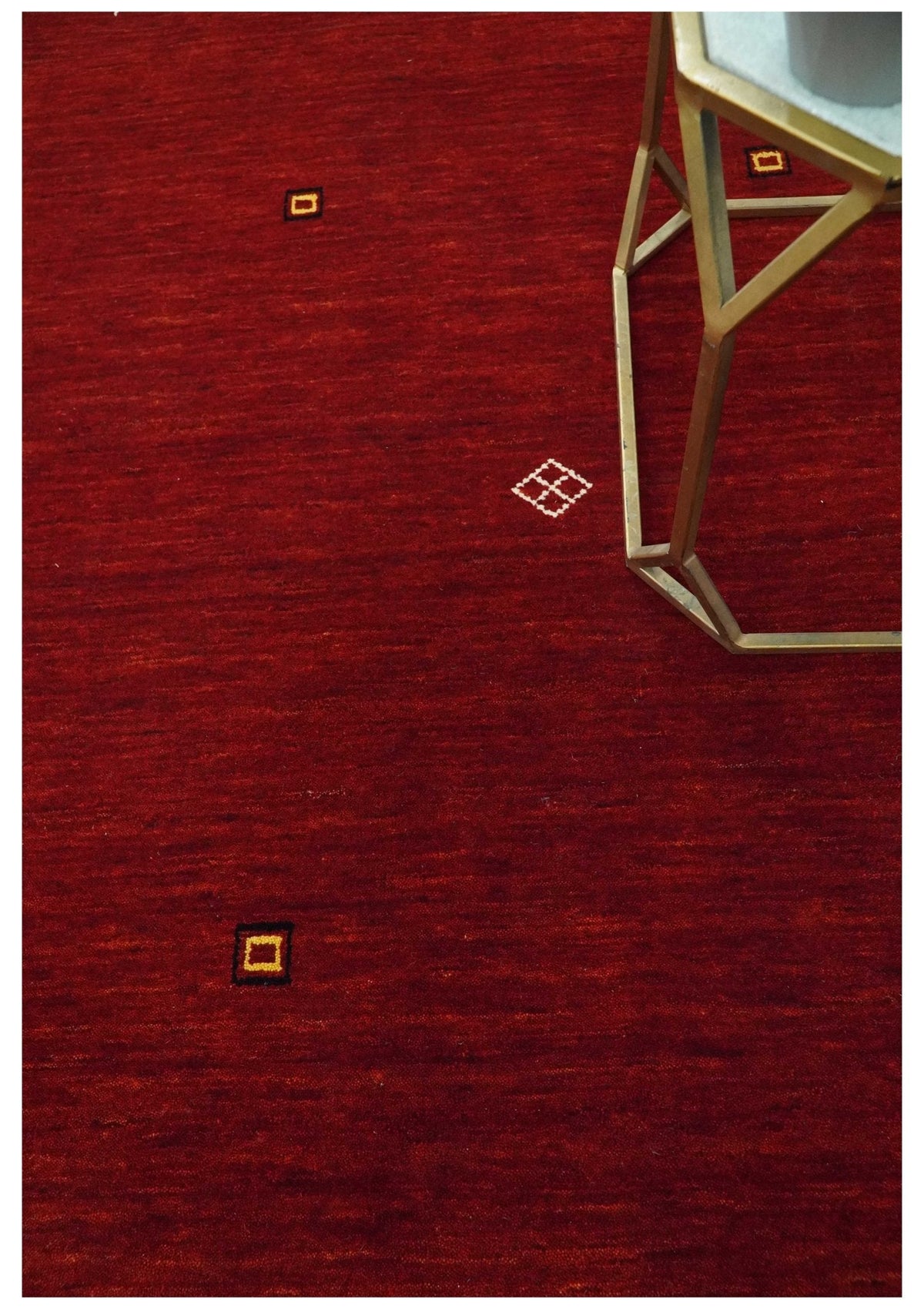 Maroon Wool Area Rug Hand-loomed - Geometric Diamond Design with White Brown Accents, photo 2 of 10