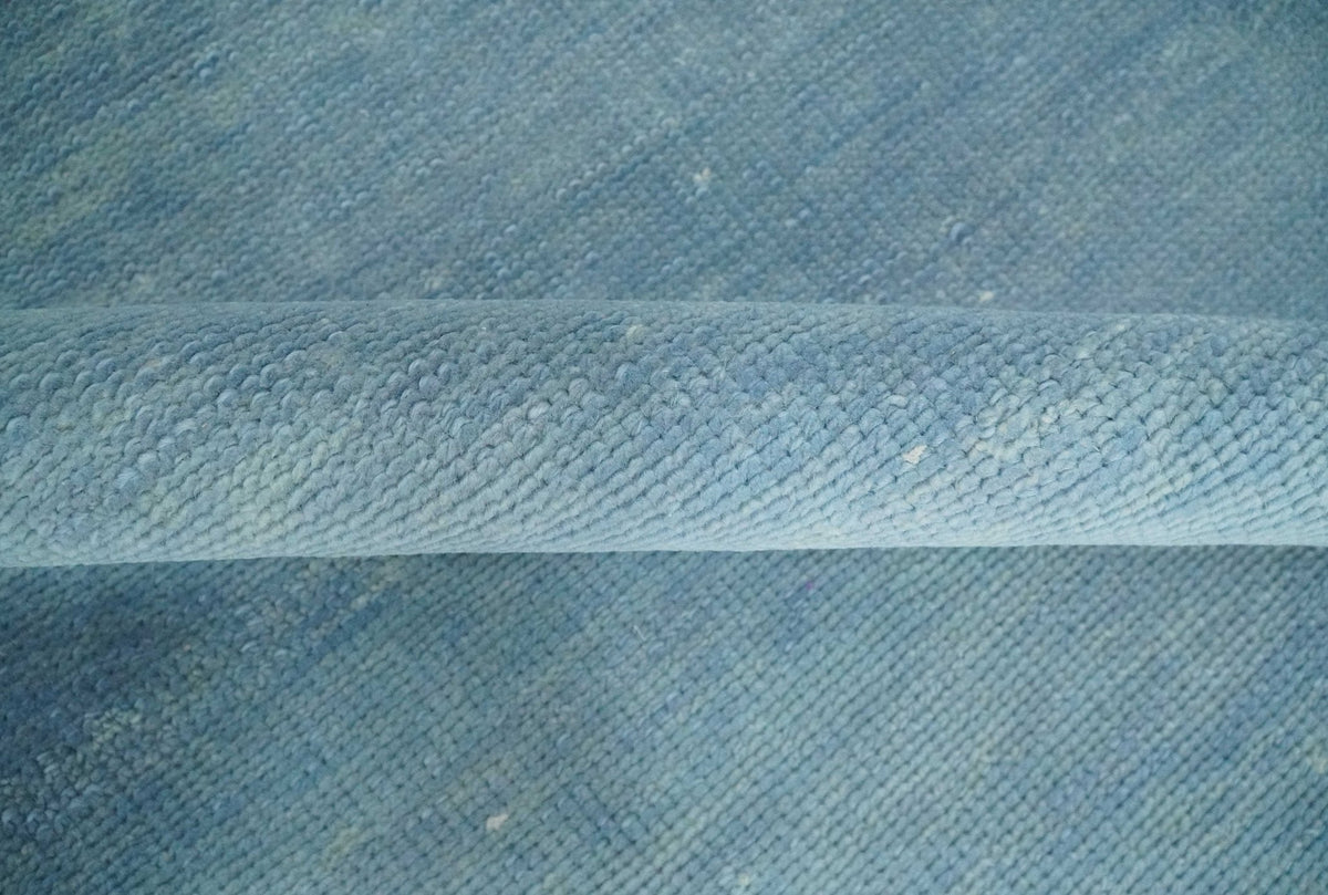 Blue Hand Knotted Wool Area Rug - Modern Minimalist Low Pile, photo 7 of 13