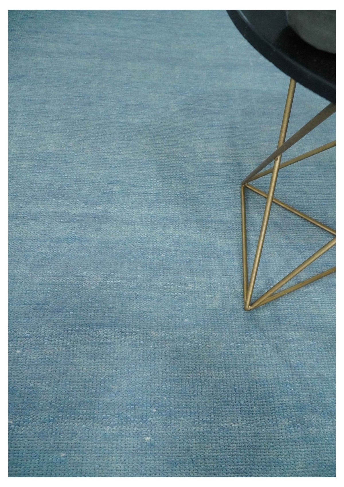 Blue Hand Knotted Wool Area Rug - Modern Minimalist Low Pile, photo 3 of 13