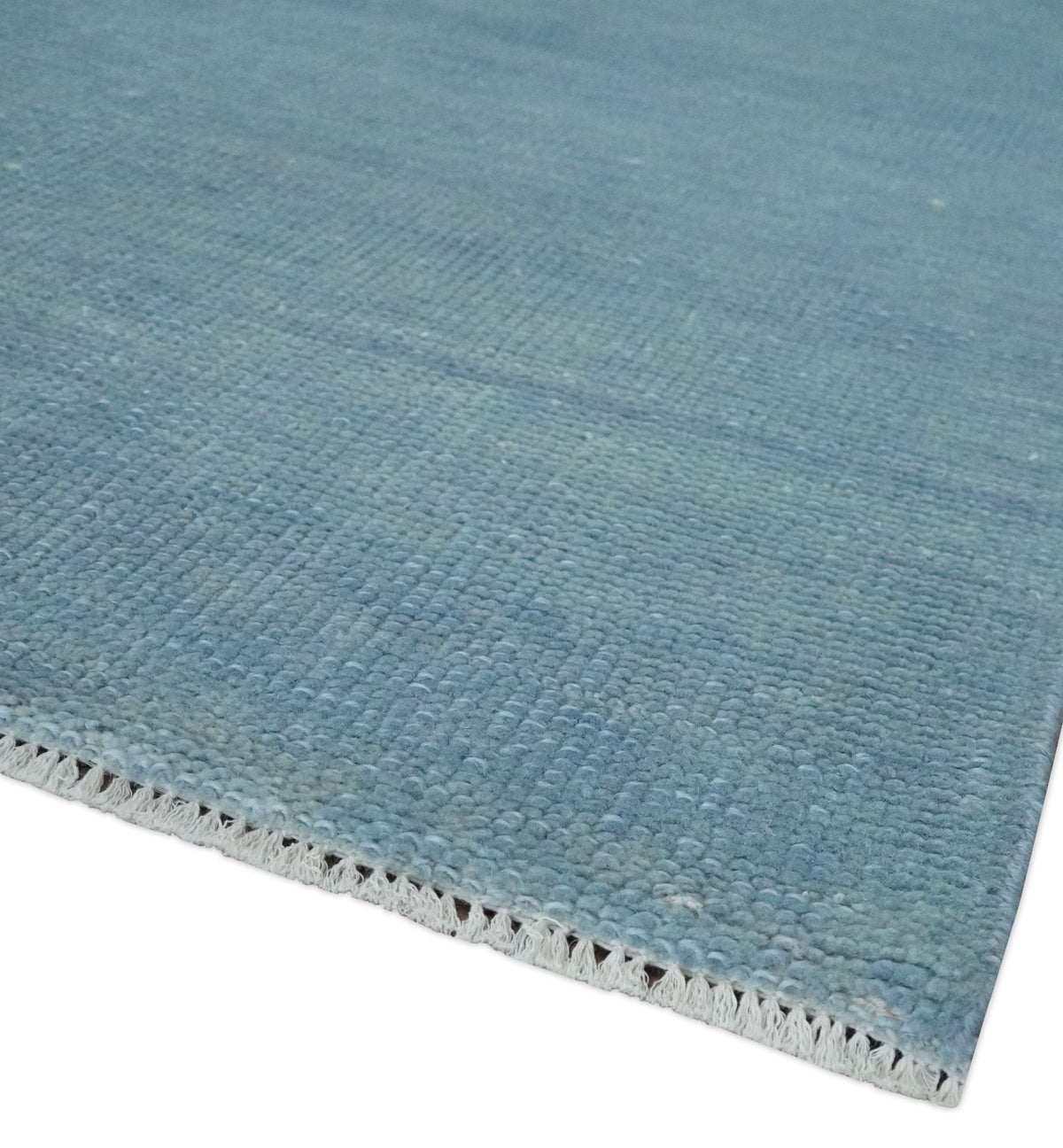 Blue Hand Knotted Wool Area Rug - Modern Minimalist Low Pile, photo 6 of 13