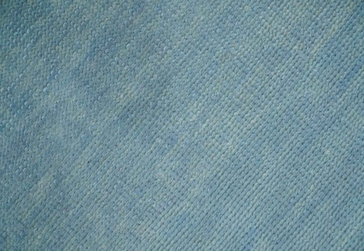 Blue Hand Knotted Wool Area Rug - Modern Minimalist Low Pile, photo 5 of 13