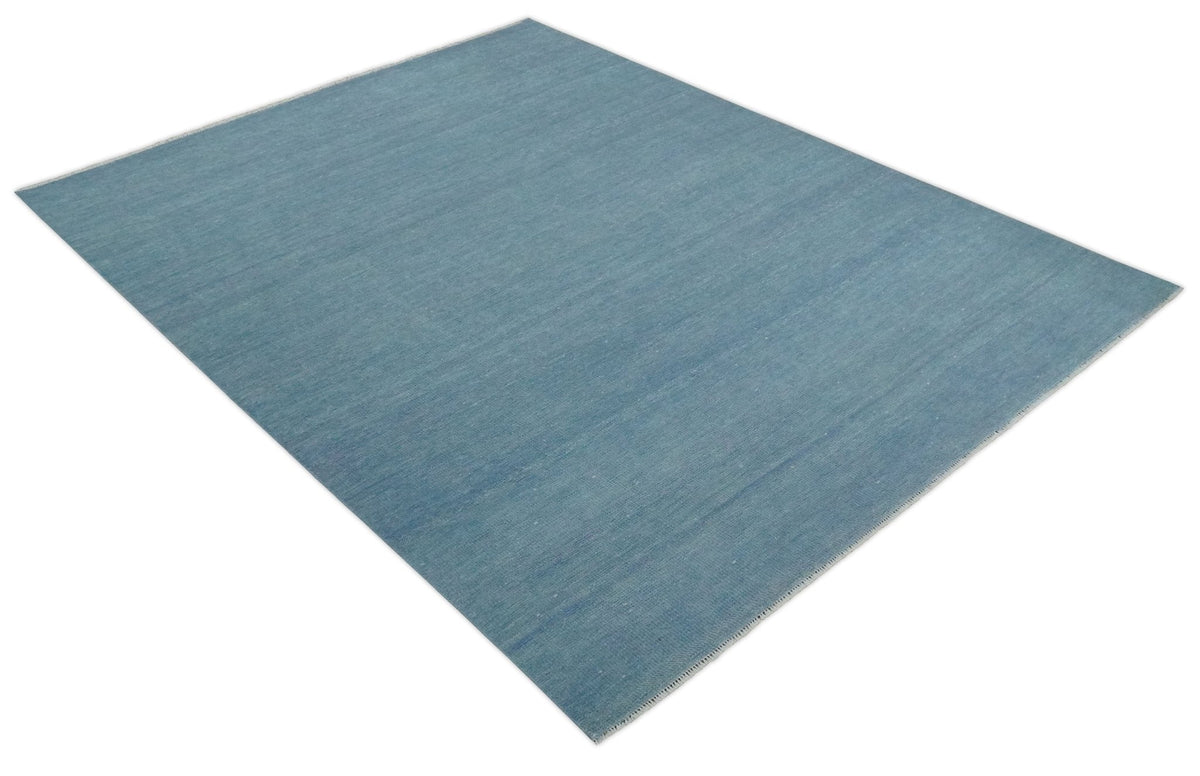 Blue Hand Knotted Wool Area Rug - Modern Minimalist Low Pile, photo 10 of 13